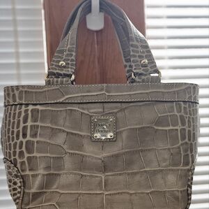 RARE Dooney & Bourke Sm Croc Embossed Gray Mini East West Handle Tote